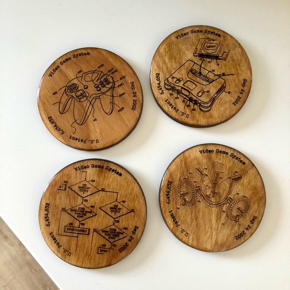 4x Unique Nintendo 64 Patent 3.5” Coasters, Engraved Wood, Handmade - Picture 3 of 8